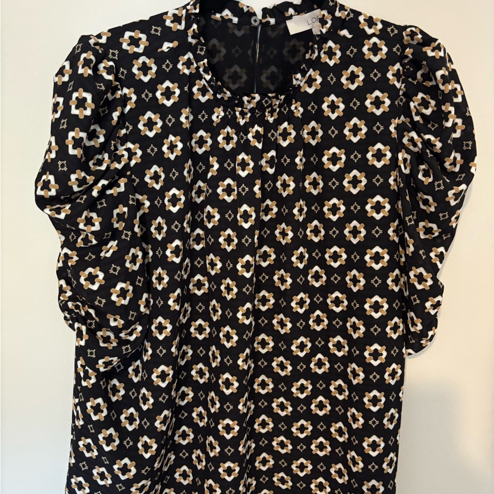 LOFT Black Floral Geometric Puff Sleeve Women’s Blouse